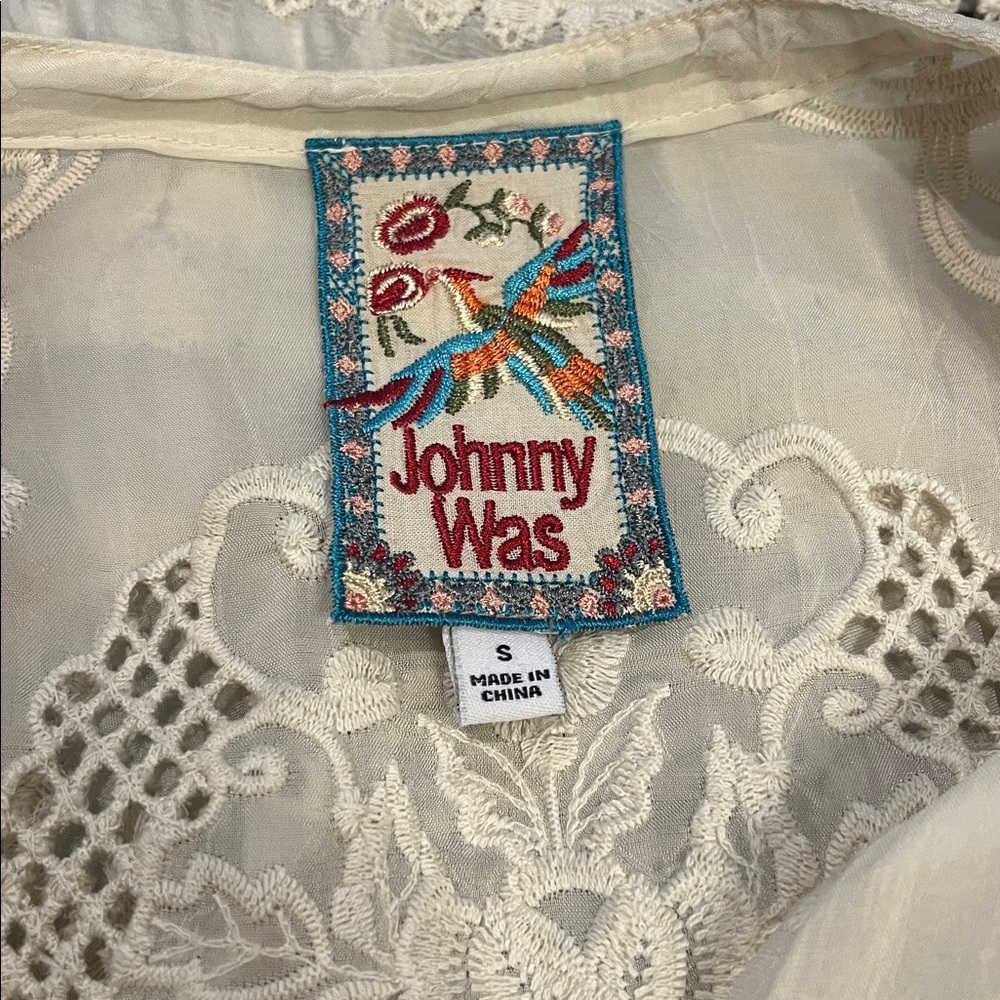 Johnny Was Cream Embroidered Button-Up Top - Picture 10 of 11